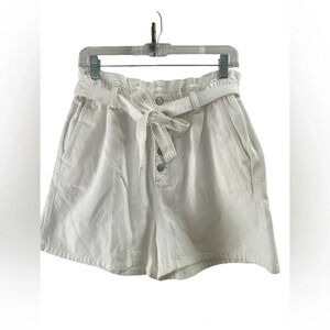 LOFT white high rise elastic denim shorts with tie
